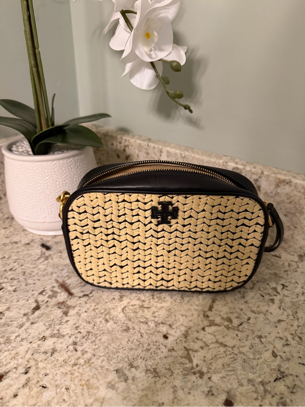 Tory Burch McGraw Raffia camera bag